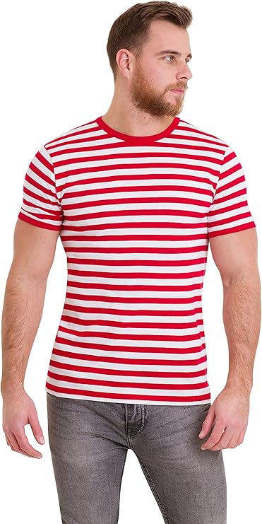 男士 60 年代复古红白条纹短袖 t 恤